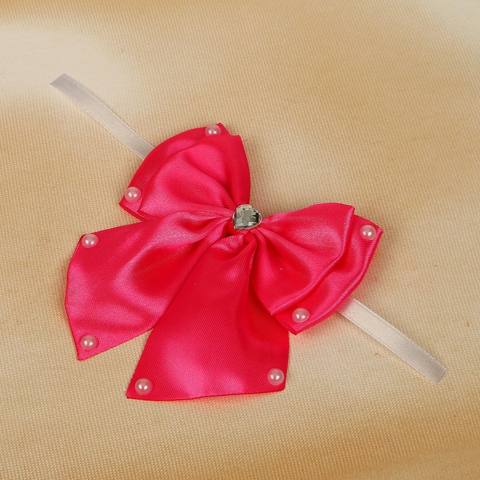 Бант свадебный для декора «Двойной с бусинами» D-9 см 2 шт,цвет ярко-розовый