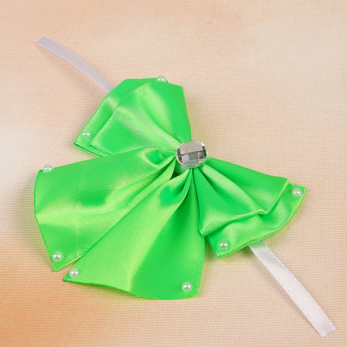 Бант свадебный для декора «Двойной с бусинами» D-9 см 2 шт,цвет яблоко