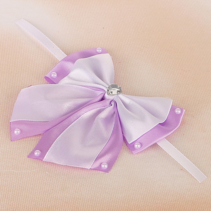 Бант свадебный для декора «Двойной с бусинами» D-9 см 2 шт,цвет бело-сиреневый