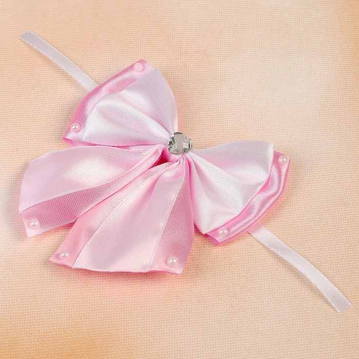 Бант свадебный для декора «Двойной с бусинами» D-9 см 2 шт,цвет бело-розовый