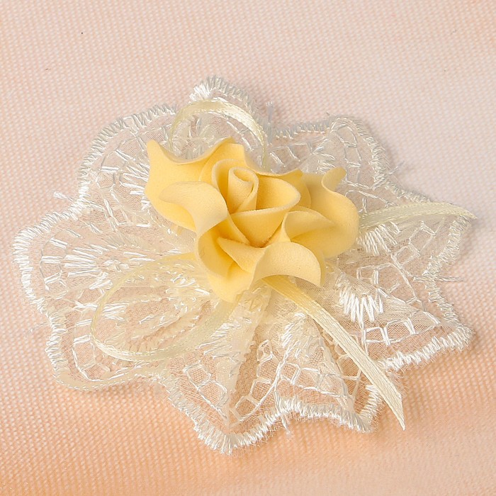 Бант свадебный для декора «Кружевной» D-6 см 2 шт, бежевый