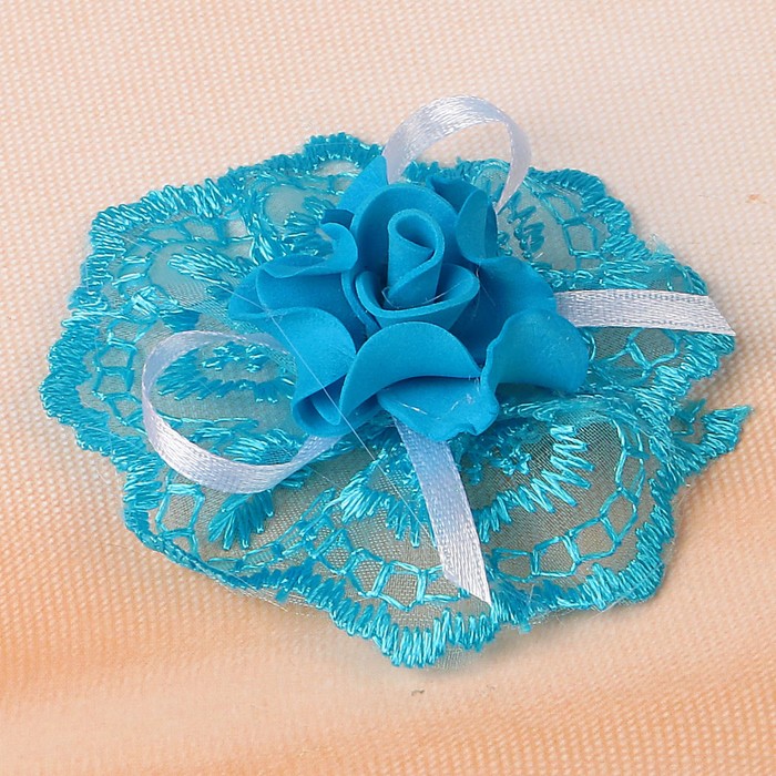 Бант свадебный для декора «Кружевной» D-6 см 2 шт, бирюзовый