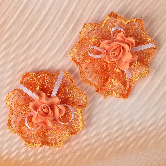Бант свадебный для декора «Кружевной» D-6 см 2 шт, оранжевый