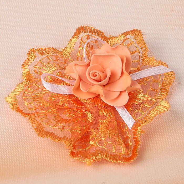 Бант свадебный для декора «Кружевной» D-6 см 2 шт, оранжевый