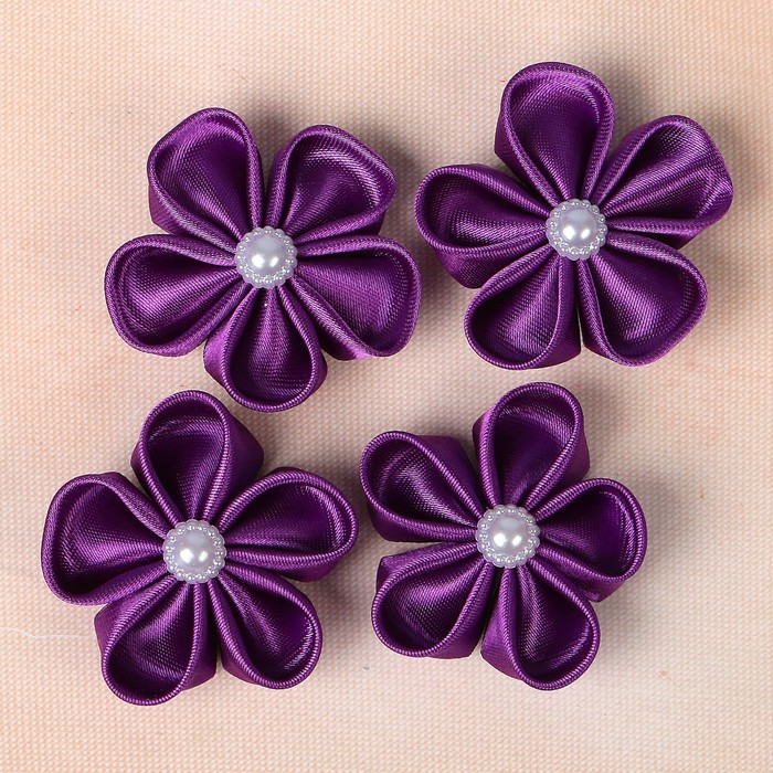 Бант свадебный для декора «Канзаши» D-4-4,5 см 4 шт, цвет фиолетовый