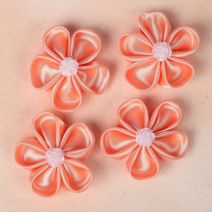 Бант свадебный для декора «Канзаши» D-4-4,5 см 4 шт, цвет персиковый