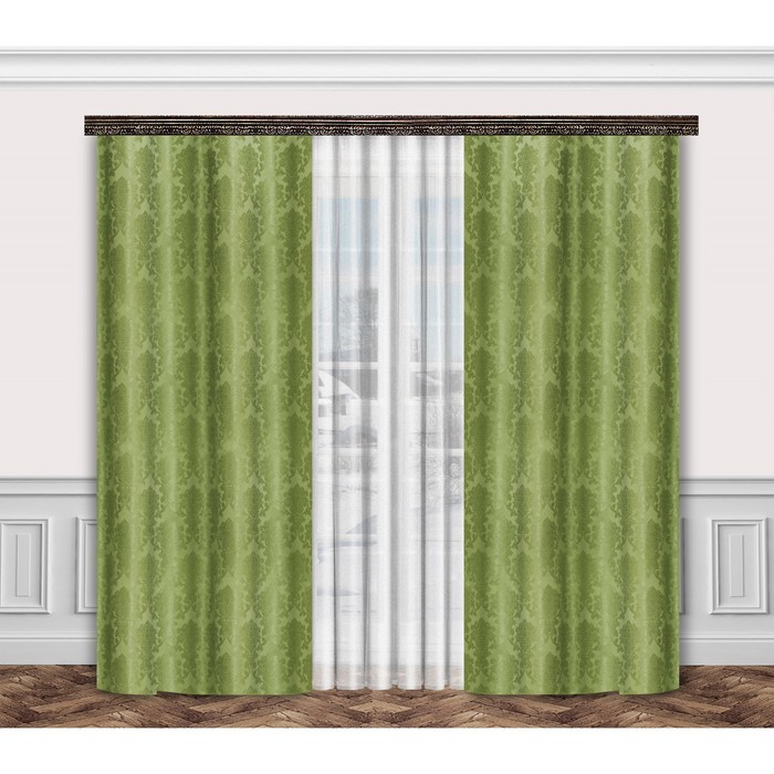 Комплект штор 03324 "Классика": тюль ш 400 х в 250 см, ш 145 х в 250 см - 2 шт, зелёный