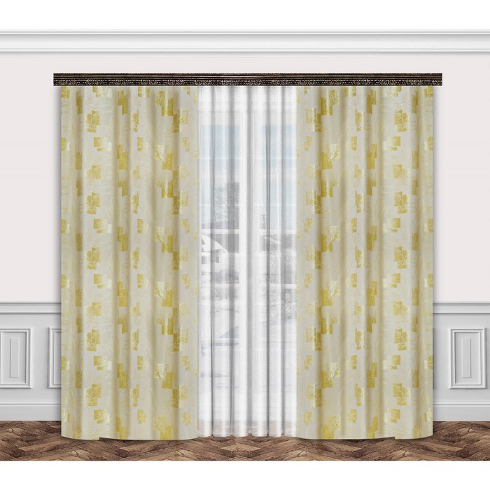 Комплект штор 03329 "Золотые узоры": тюль ш 350 х 260 см, шторы ш 145 х в 260 см - 2 шт