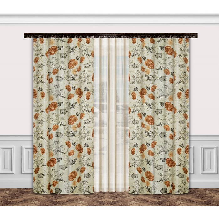 Комплект штор 03330 "Винтажный Прованс": тюль ш 350 х в 250 см, шторы ш 145 х в 250 см - 2 шт