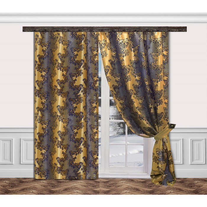 Комплект штор с подхватами 03333 "Статус", ш 180 х в 270 см - 2 шт, золотисто-синий