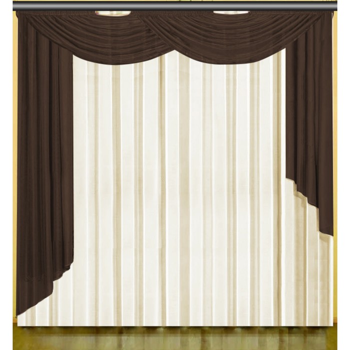 Комплект штор 03343 "Сдержанность": тюль ш 400 х в 270 см, галстуки ш 140 х в 250 см, ш 140 х в 185, ламбрекен ш 300 х в 90 см, бежевый