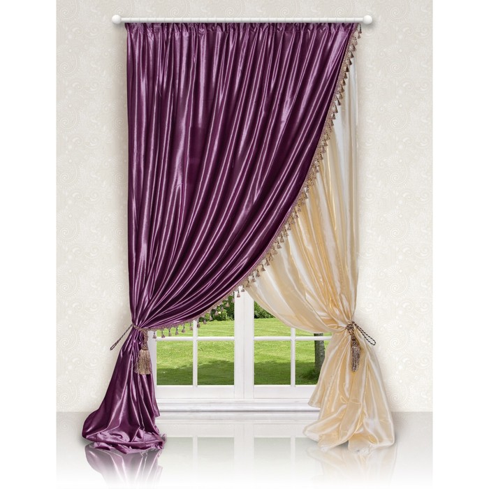 Комплект штор с подхватами 03359 "Кич", тюль ш 300 х в 275 см, портьера ш 200 х в 275 см - 1 шт, сиренево-бежевый