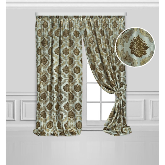 Комплект штор с подхватами 03364 "Медальоны", ш 180 х в 270 см - 2 шт, серо-золотой