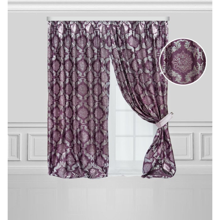 Комплект штор с подхватами 03366 "Медальоны", тюль ш 350 х в 270 см, портьеры ш 160 х в 270 см - 2 шт, серо-сиреневый, 100%