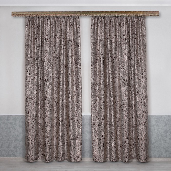 Комплект штор 03428 "Турецкие огурцы", ш 160 х в 270 см - 2 шт, коричнево-золотистый