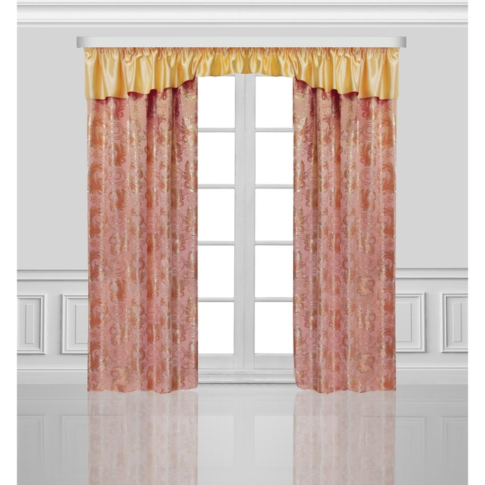 Комплект штор с подхватами 55688 "Классика", портьеры ш 150 х в 250 см - 2 шт, ламбрекен ш 350 х в 45 см, персиково-коралловый