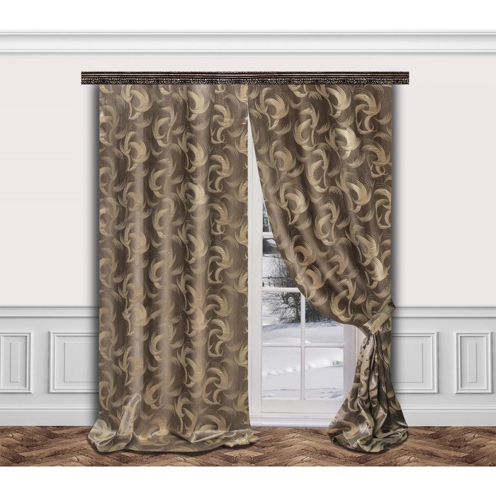 Комплект штор с подхватами 777017 "Вихрь", ш 160 х в 275 см - 2 шт, коричнево-золотистый