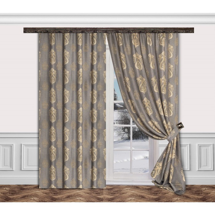 Комплект штор с подхватами 777032 "Музыкант", ш 160 х в 270 см - 2 шт, серо-золотистый