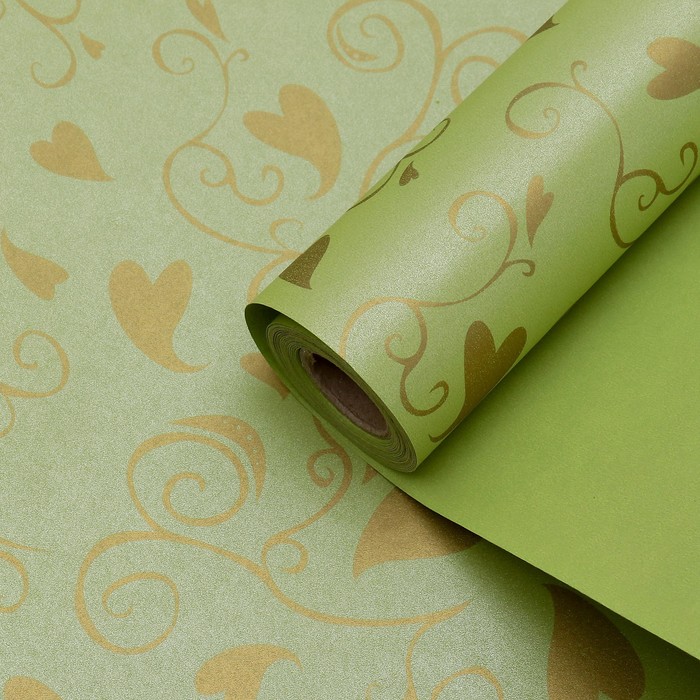 Бумага упаковочная "Любовь", двусторонняя, светло-зелёная, 53 см х 10 м