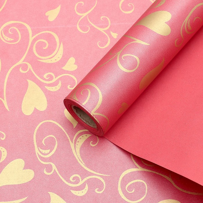 Бумага упаковочная "Любовь", двусторонняя, красная, 53 см х 10 м