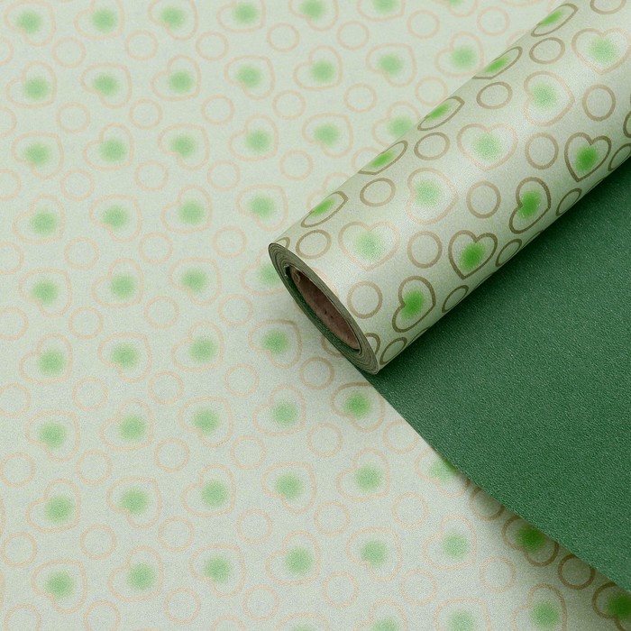 Бумага упаковочная "Сердечки", двусторонняя, светло-зелёная, 53 см х 10 м