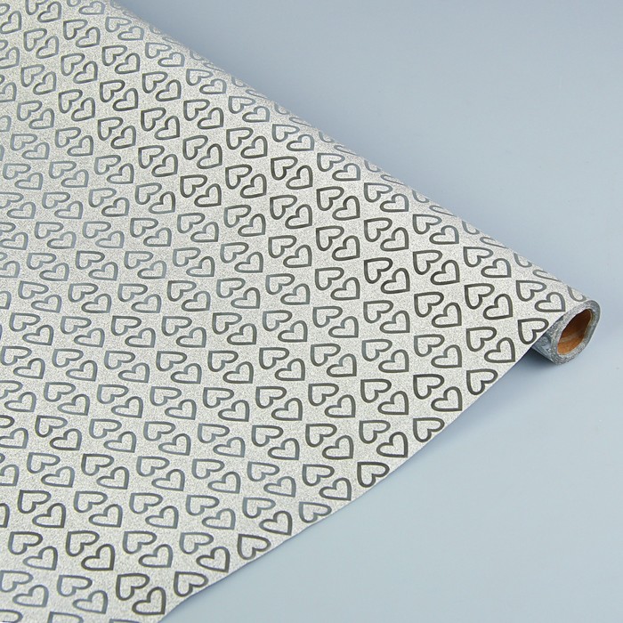 Пленка для цветов и подарков "Серебряные сердечки" 0.5 х 5 м