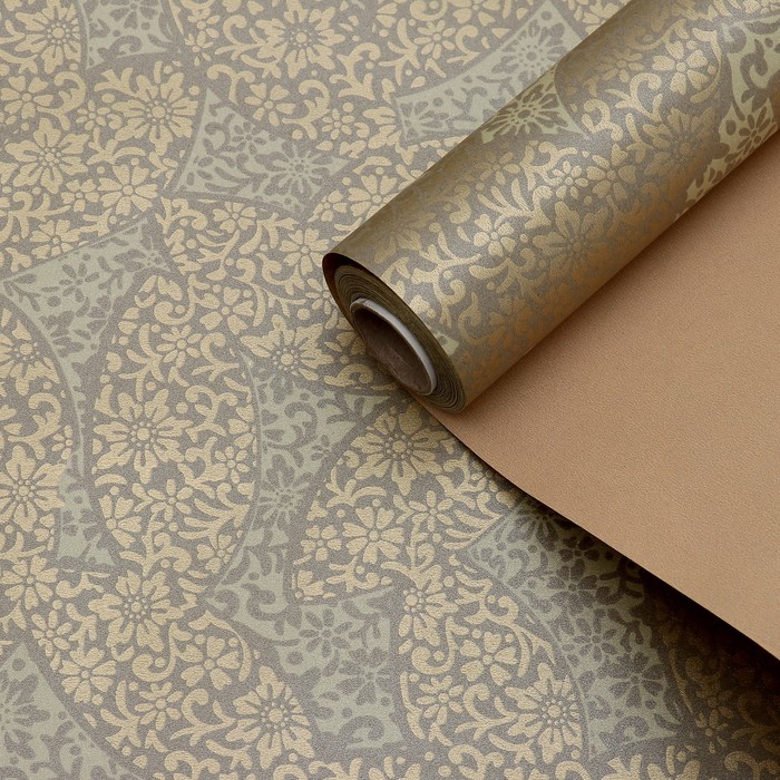 Бумага упаковочная "Листья", двусторонняя, золотая, 53 см х 10 м