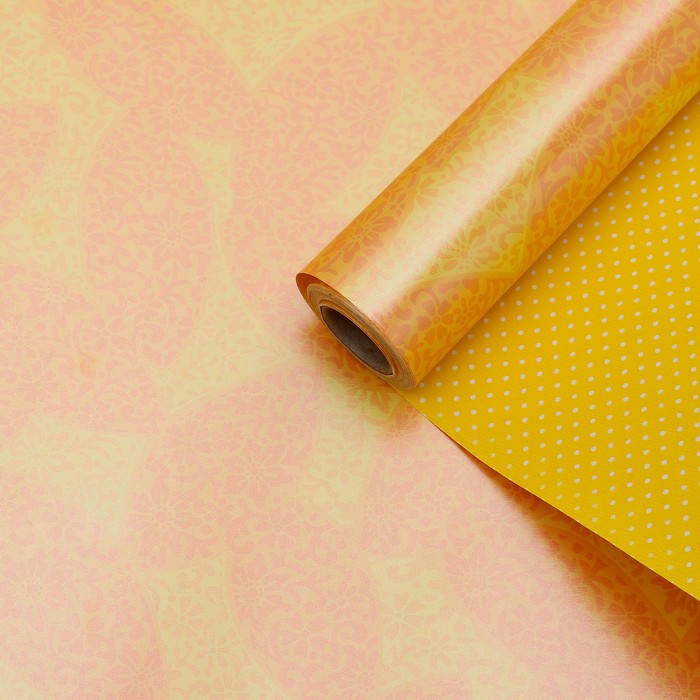 Бумага упаковочная "Листья", двусторонняя, жёлтая, 53 см х 10 м