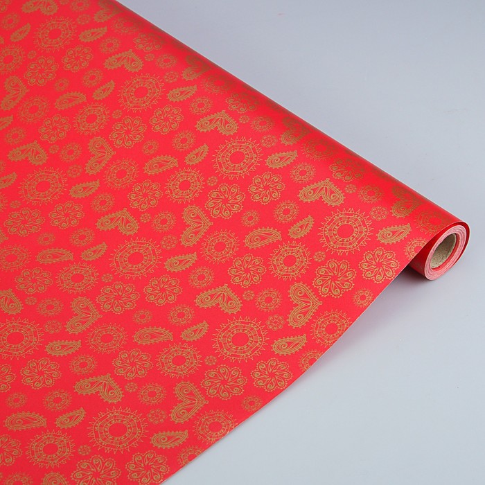 Бумага упаковочная "Полянка", двусторонняя, красная, 53 см х 10 м