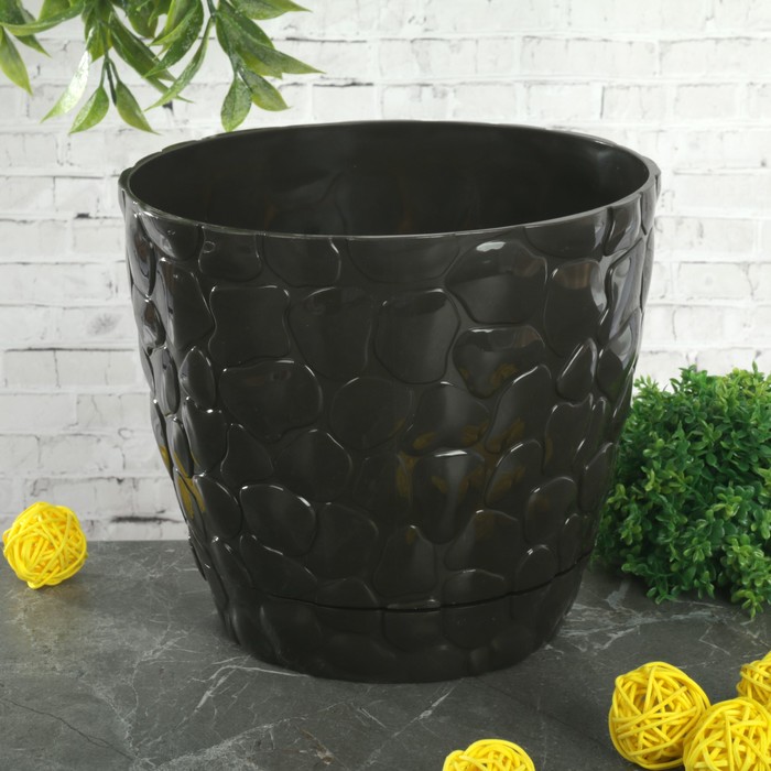 Кашпо 2,6 л "Камни" d=18 см, цвет коричневый