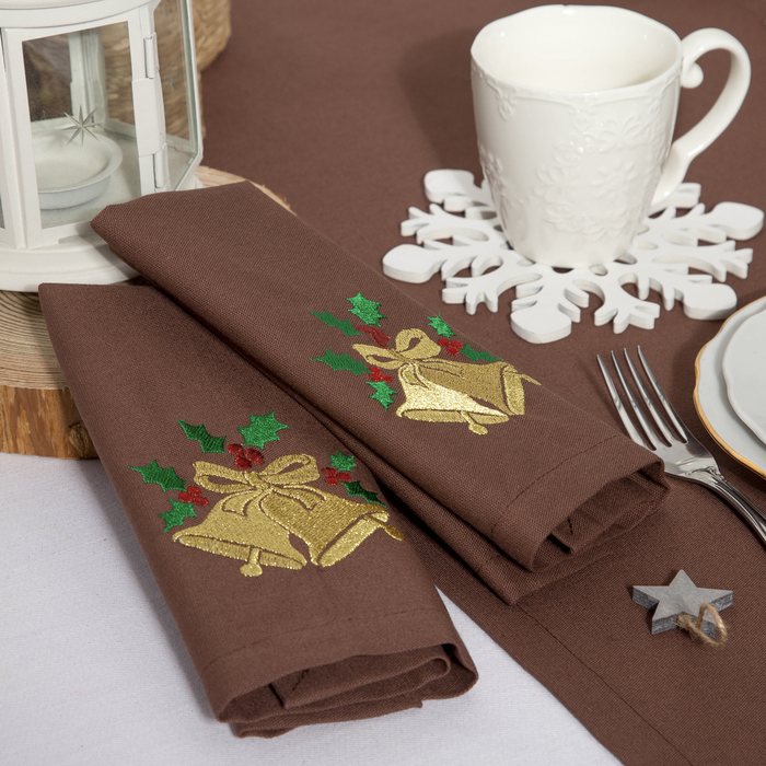 Набор салфеток "Этель" Новогодние колокольчики, 40х40 цвет шоколад, 2 шт, с ВМГО хл, 200 гр/м²