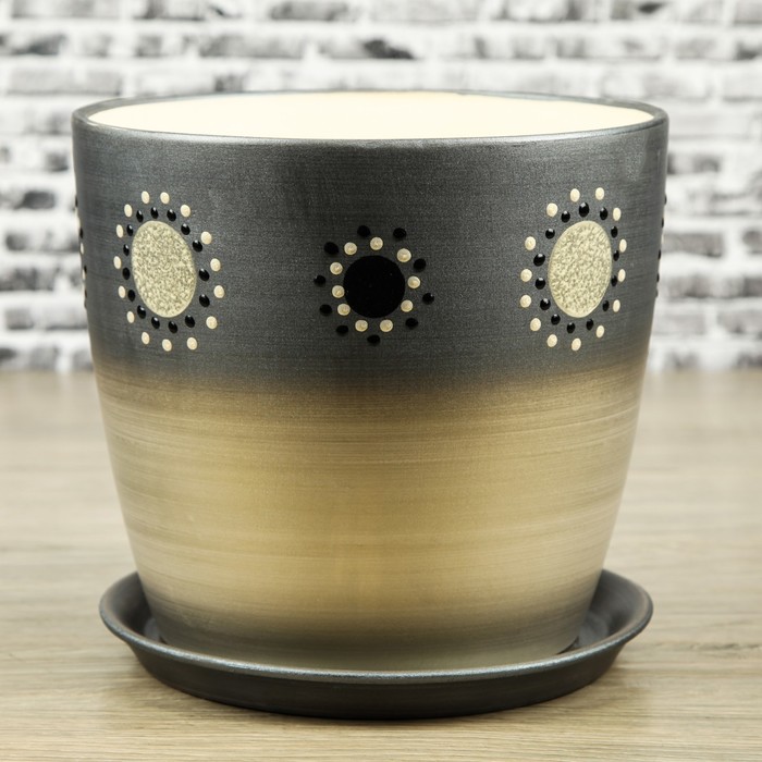 Цветочный горшок "Осень" 5 л худож.дорисовка на серебре  лак микс