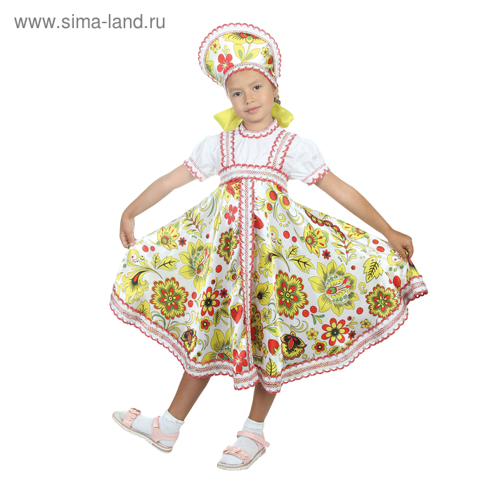 фото Русский народный костюм "хохлома", платье, кокошник, цвет белый, р-р 34, рост 134 см страна карнавалия