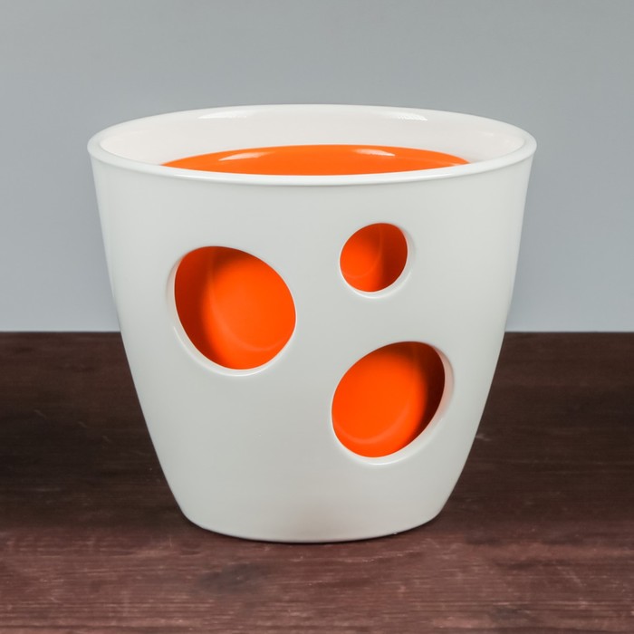 Горшок "Виктория" 2 горшка: 2 л и 1 л глянец Белый и оранжевый