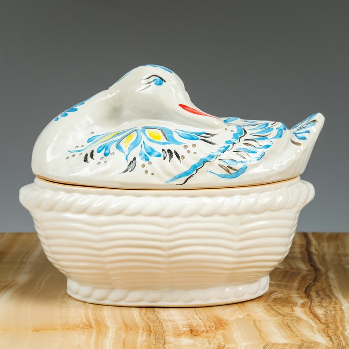 Супник "Селезень", большой, белый с золотом, 3 л, микс