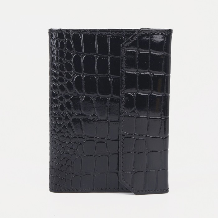 Обложка для документов, крокодил, цвет чёрный