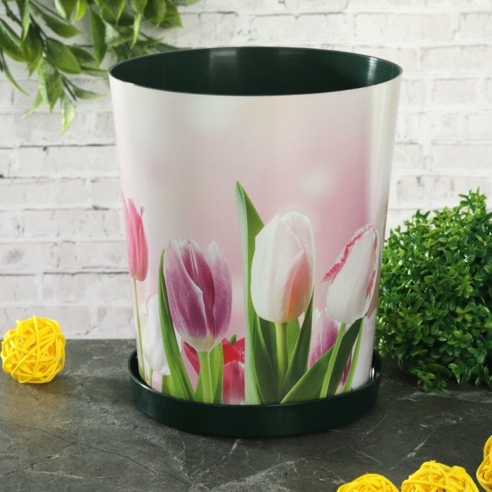 Горшок с поддоном 1,2 л "Тюльпаны"