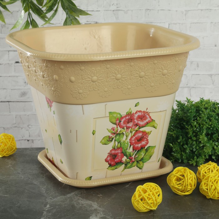 Кашпо с поддоном, квадратное 3 л "Веста"