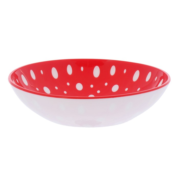 Тарелка глубокая 21 см "Горошек", цвет бело-красный