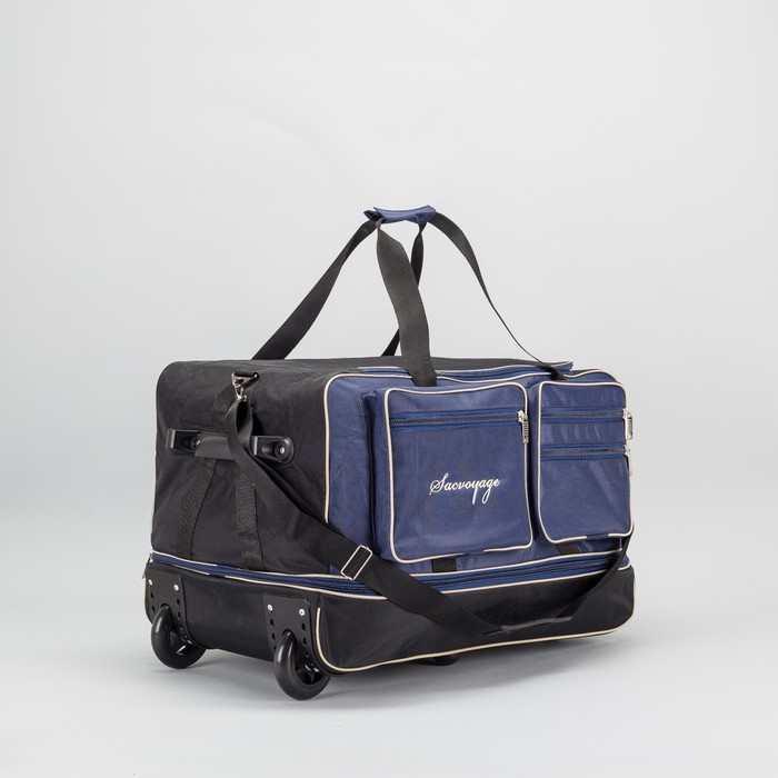 Сумка дорожная на колесах, с расширением, отдел на молнии, 3 наружных кармана, цвет синий