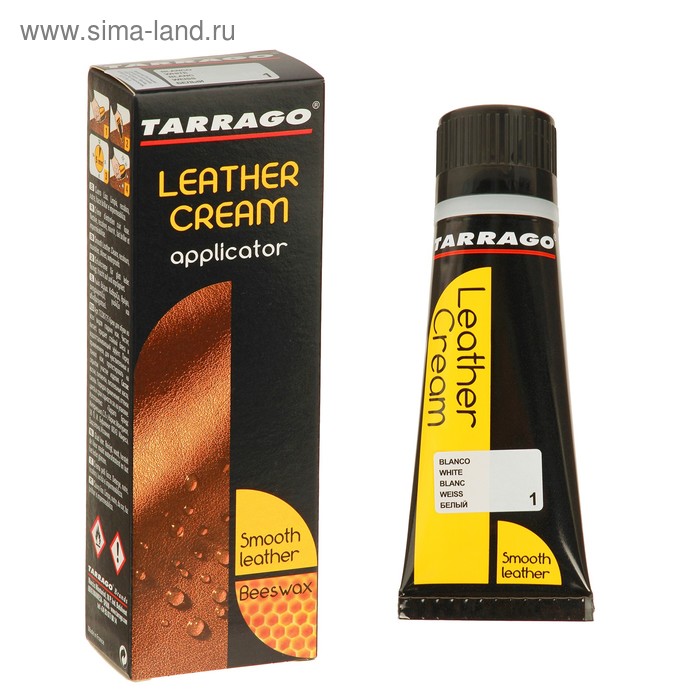 Крем для обуви Tarrago Leather Cream 001, цвет белый, туба с губкой, 75 мл крем для обуви tarrago черный крем для обуви тюбик с губкой leather cream
