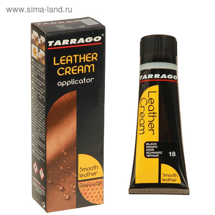 Крем для обуви Tarrago Leather Cream 018, цвет чёрный, туба с губкой, 75 мл крем для обуви tarrago черный крем для обуви тюбик с губкой leather cream