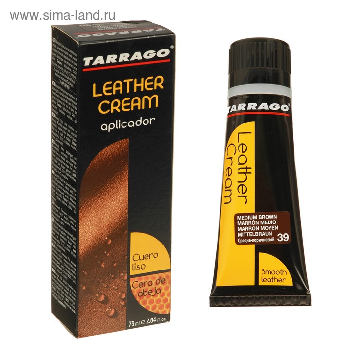 Крем для обуви Tarrago Leather Cream 039, цвет средне-коричневый, туба с губкой, 75 мл крем для обуви tarrago средне коричневый крем для обуви shoe cream