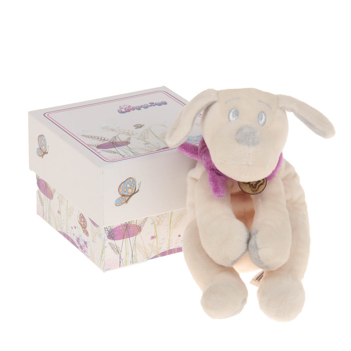 Мягкая игрушка "Собака", цвет белый/фиолетовый, 15 см