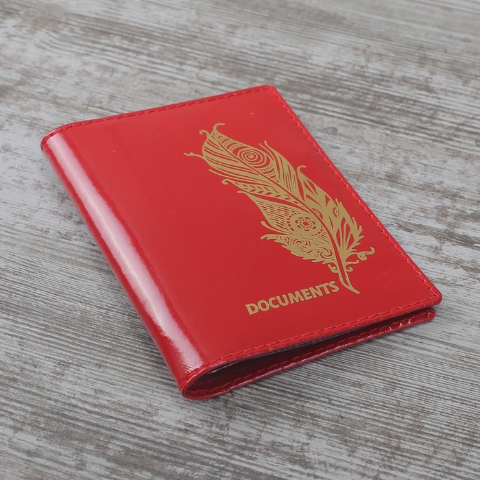 Обложка для автодокументов "Перо", шик, цвет алый