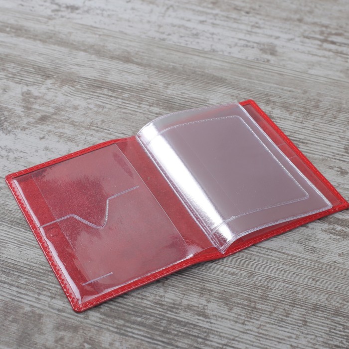 Обложка для автодокументов "Перо", шик, цвет алый