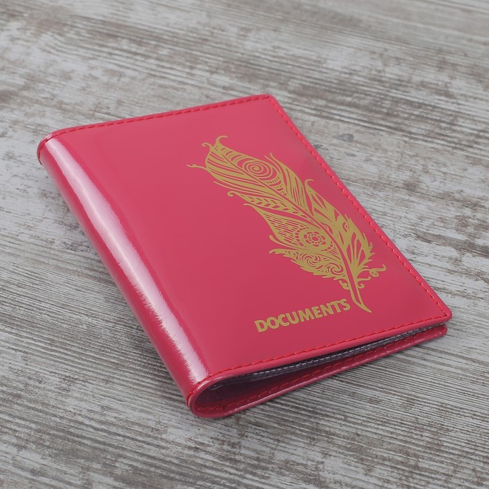 Обложка для автодокументов "Перо", шик, цвет розовый