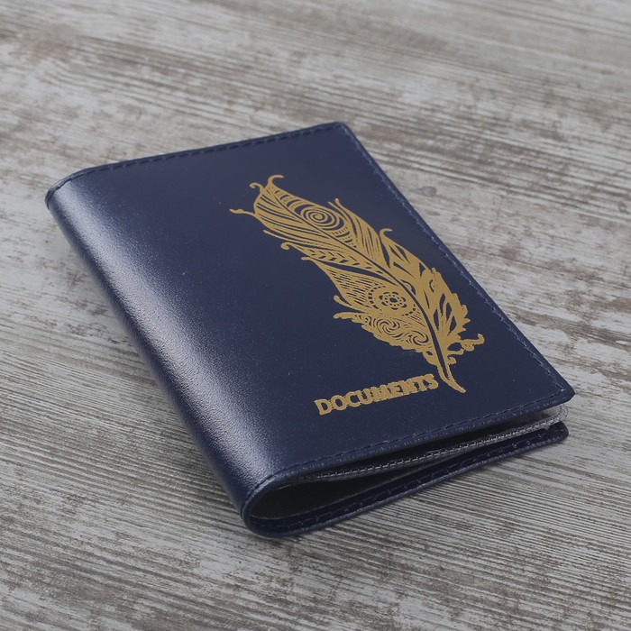 Обложка для автодокументов "Перо", шик, цвет синий