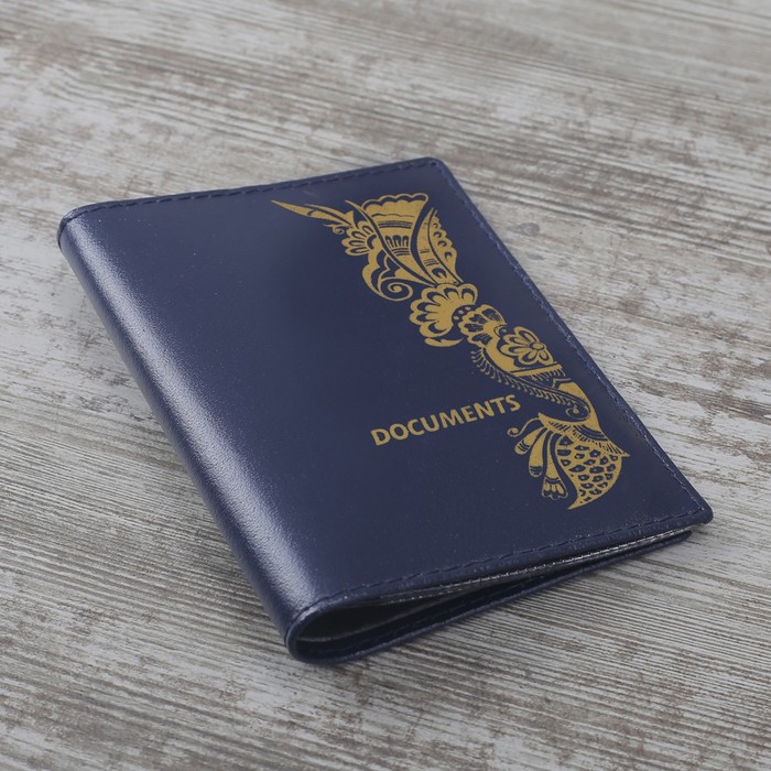 Обложка для автодокументов "Русские узоры", шик, цвет синий