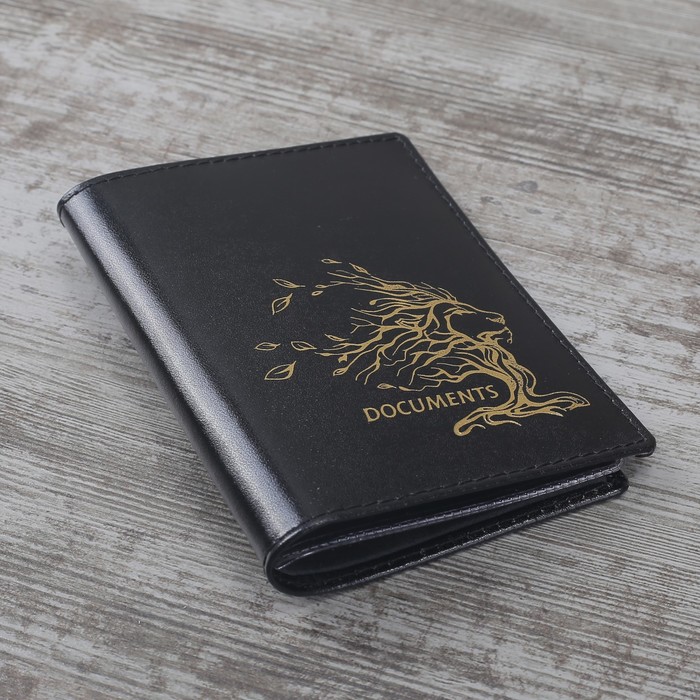 Обложка для автодокументов "Лев", шик, цвет чёрный